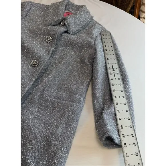 Kate Spade Metallic Tinsel Silver Wool Moonlight Coat Size 4 New - Picture 3 of 10